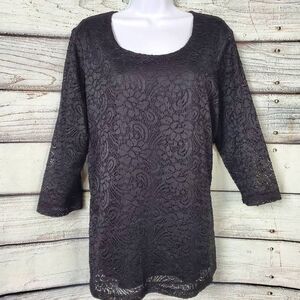Christopher & Banks Women’s Black Lace Lined Blouse Top XL